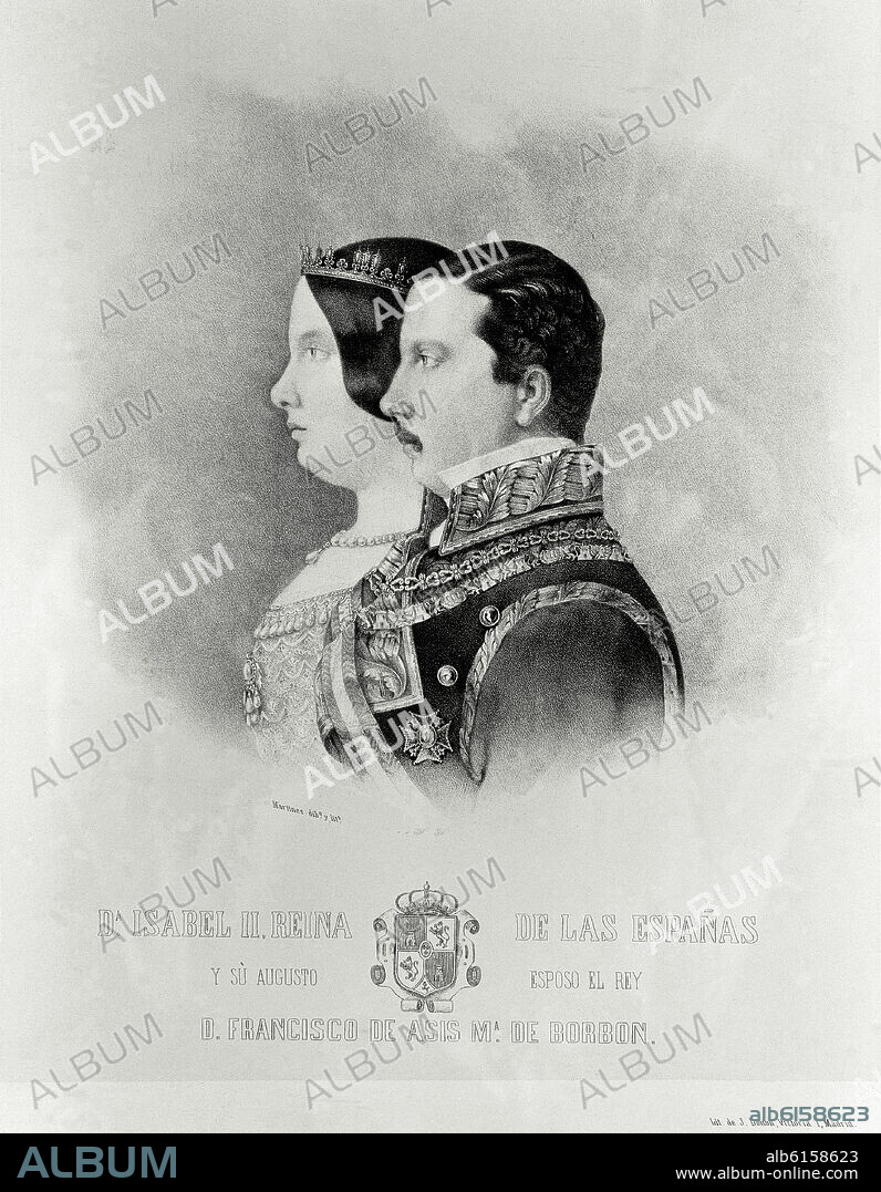MARTINEZ (LITOGRAFIAS). LITOGRAFIA DE ISABEL II Y FRANCISCO DE ASIS.