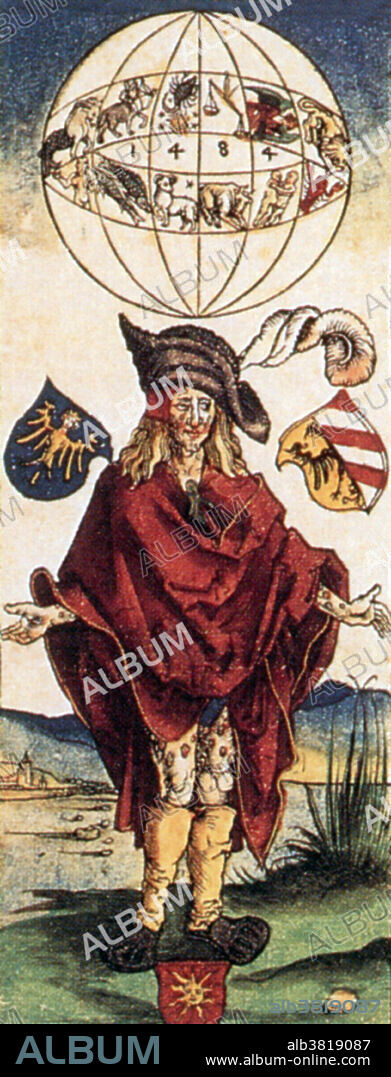 Albrecht Durer's (1471-1528) woodcut of a syphilitic man covered in chancres. Note the astrological influence suggested by the Zodiac above him. Durer was a German artist.