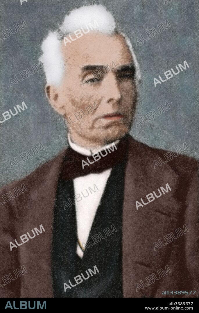 Manuel Gibert i Sans (1795-1873). Militar, abogado catalán y mecenas de Liceu. Retrato. Grabado, siglo XIX. Coloreado.