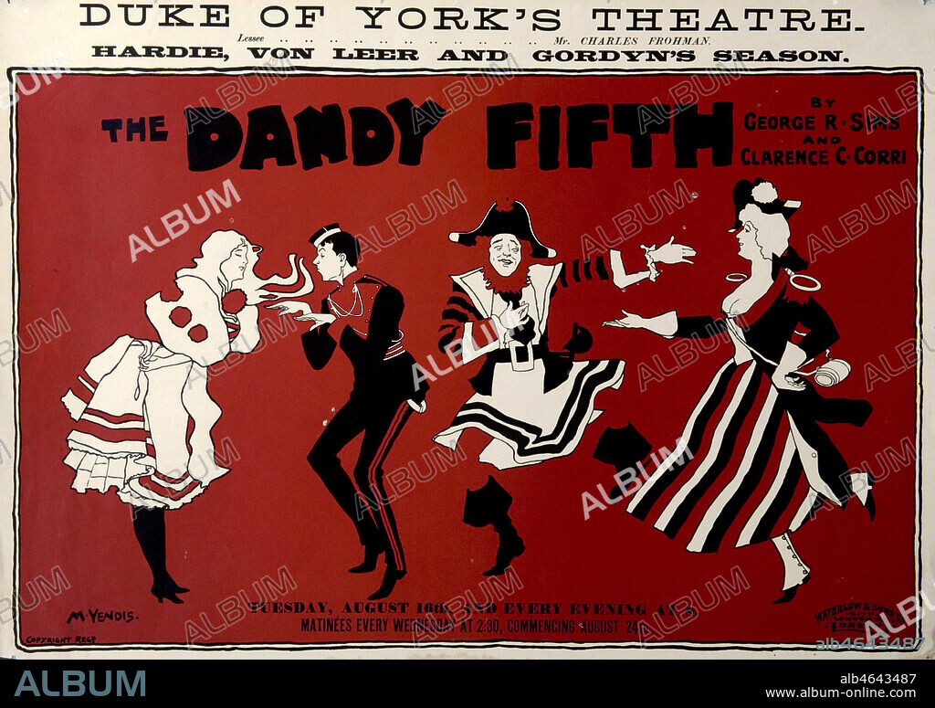 'The dandy fifth', spectacle de Sims et Corri presente au Duke of York's theatre de Londres. Affiche vers 1898. Illustration par M. Yendis. Credit : IM/KHARBINE-TAPABOR.