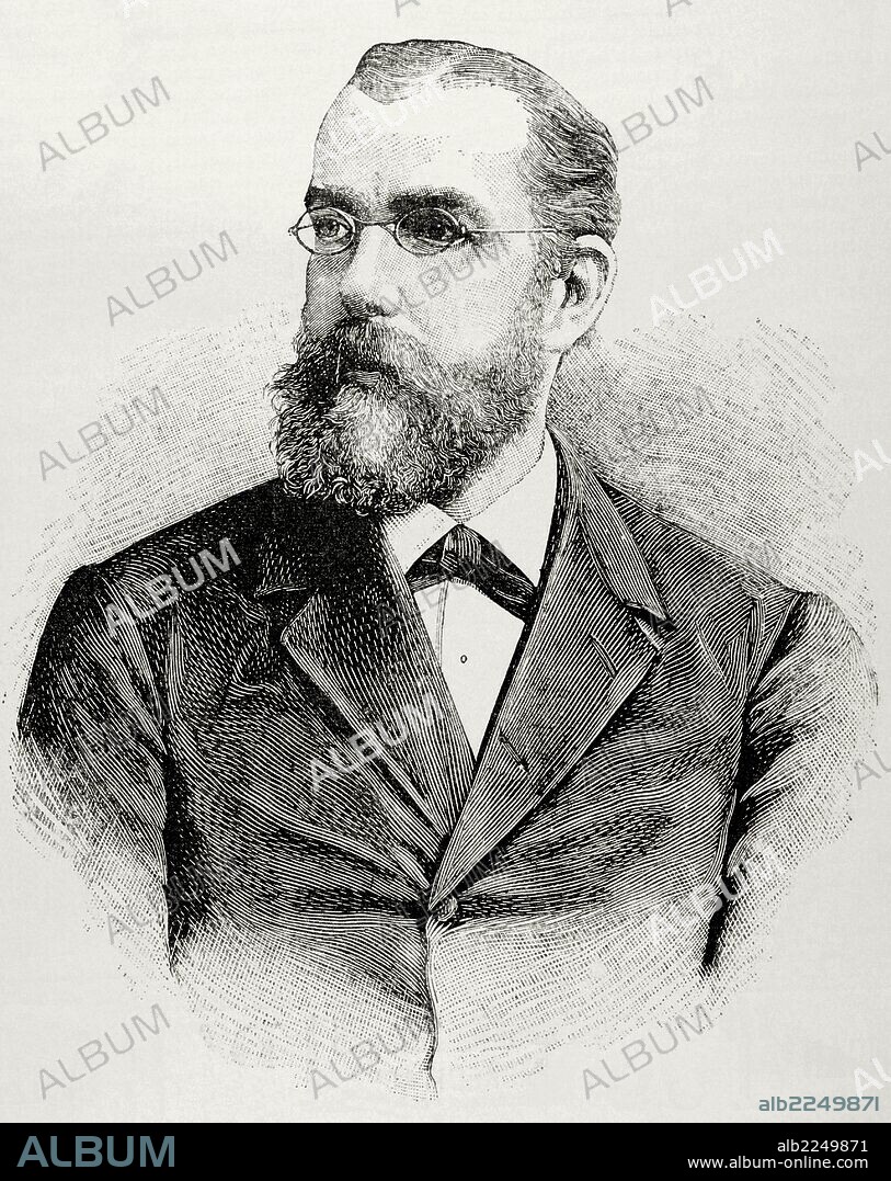 ROBERT KOCH (1843-1910). Médico y bacteriólogo alemán. Descubridor del bacillum de la Tuberculosis y del procedimiento para curarla. Grabado de "La Ilustración Española y Americana". 1890.