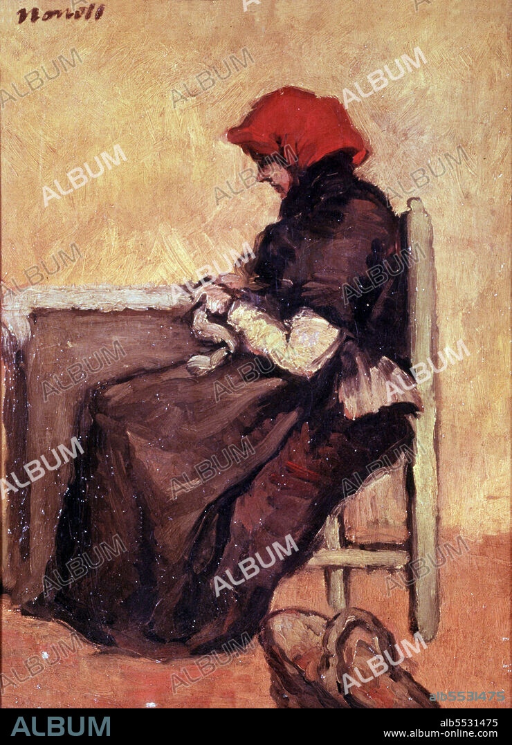 ISIDRE NONELL I MONTURIOL. NONELL , ISIDRO. PINTOR ESPAÑOL . BARCELONA 1872 - 1911. GITANA SENTADA EN UNA SILLA TEJIENDO.