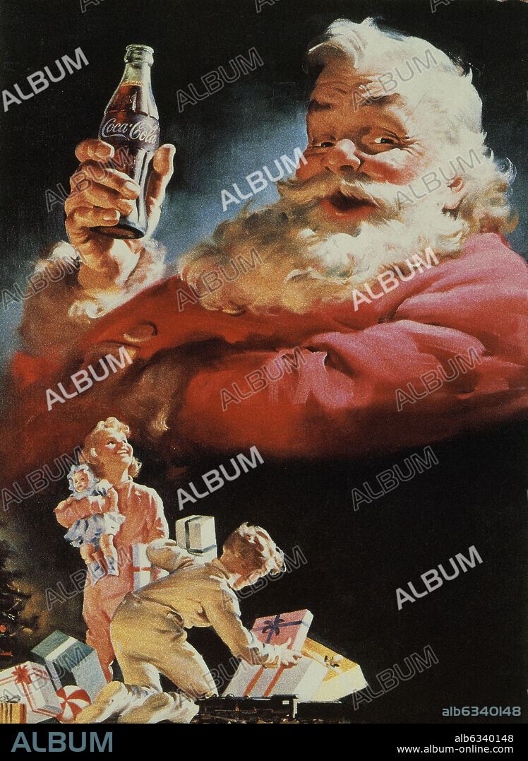 PAPA NOEL CON UNA BOTELLA DE COCA-COLA - PUBLICIDAD AÑOS 50.