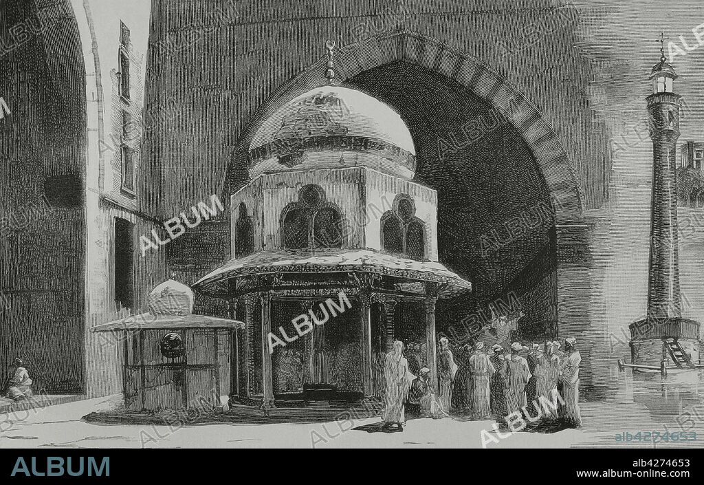 Sucesos de Egipto, 1882. Ocupación militar británica. El Cairo. Mezquita de Hassan en el acto de predicarse la Guerra Santa. Grabado. La Ilustración Española y Americana, 22 de agosto de 1882.