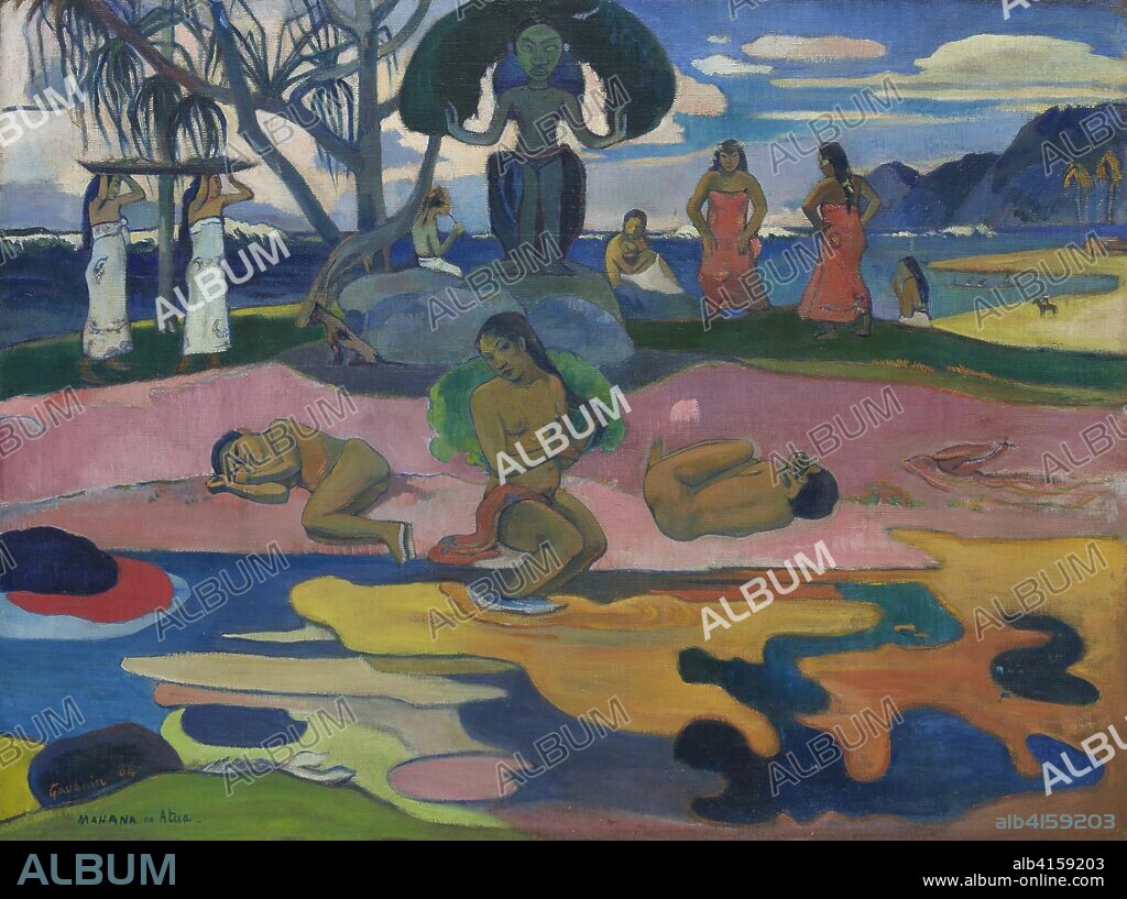 Mahana no atua (Day of the God). Paul Gauguin; French, 1848-1903. Date: 1894. Dimensions: 68 × 91 cm (26 7/8 × 36 in.). Oil on linen canvas. Origin: France.