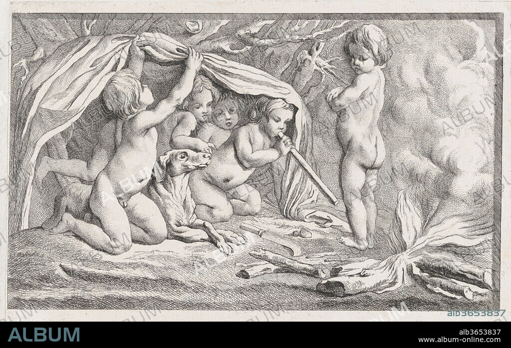 Nude children and a dog warming themselves by a fire; an allegory of Winter, after a bas-relief on the Fontaine des Quatre-Saisons (Paris). Artist: Anonymous; After Edme Bouchardon (French, Chaumont 1698-1762 Paris). Dimensions: Sheet (trimmed): 7 3/16 × 10 13/16 in. (18.2 × 27.4 cm). Date: after 1745.