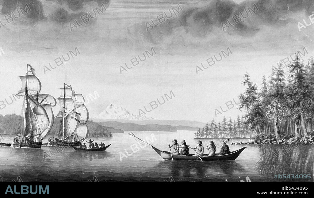 MALASPINA , ALEJANDRO. MARINO ITALIANO . 1754 - 1809. EXPEDICION CIENTIFICA 1789 - 1794. EXPEDICION " SUTIL " Y " MEXICANA " EN 1792. DIBUJO A TINTA Y AGUADA SEPIA DE JOSE CARDERO. MUSEO NAVAL . MADRID.