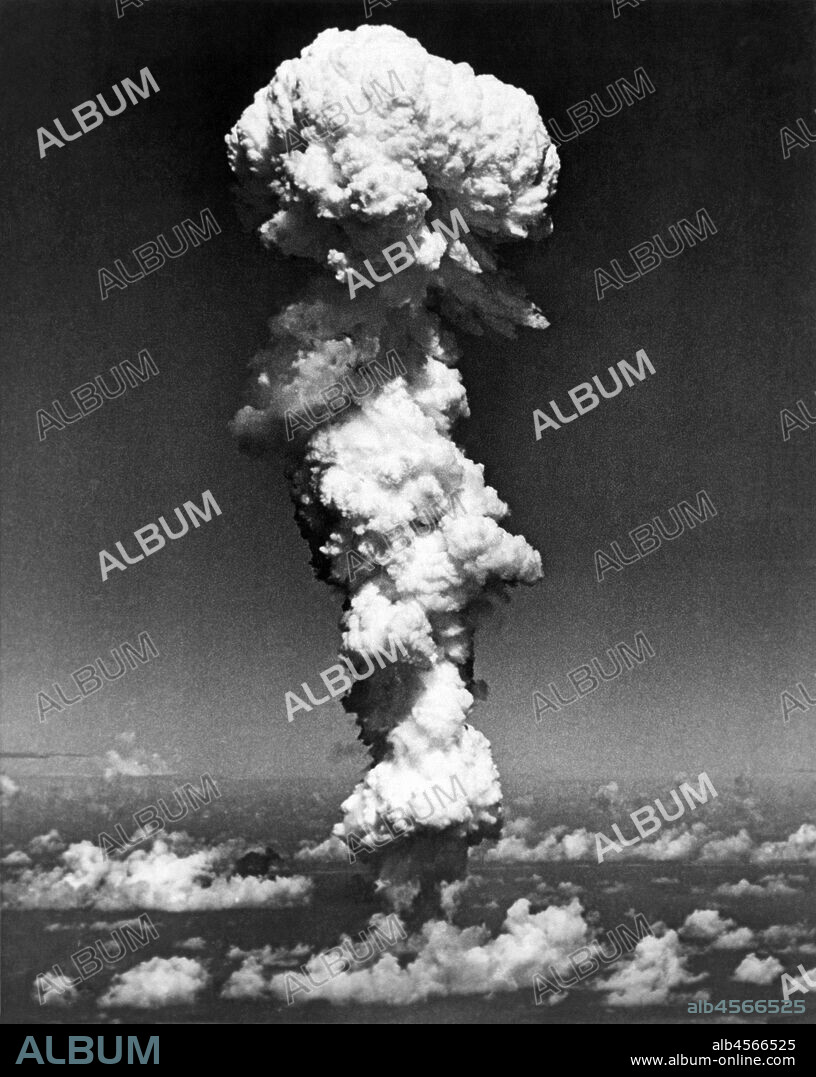 Bikini Atoll, Marshall Islands,  July 1, 1946 The billows of smoke arising from the atomic bomb exploding over Bikini Lagoon as seen from a B-29 bomber.
