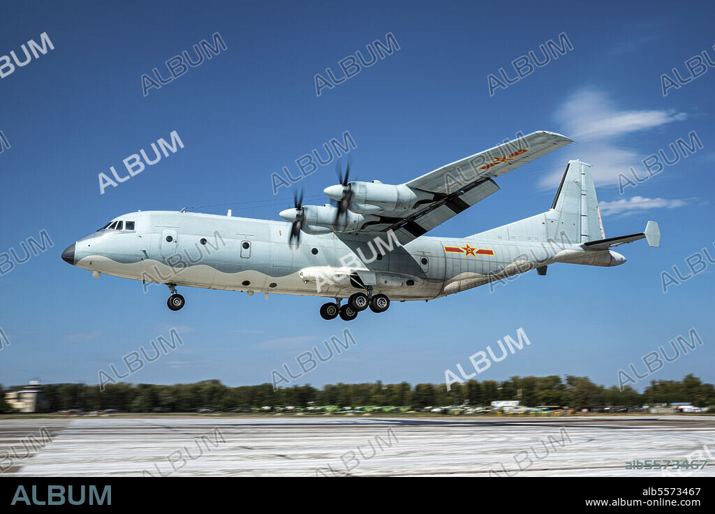 People's Liberation Army Air Force (PLAAF) Y-9 transport aircraft taking off from Dyagilevo Air Base, Russia.