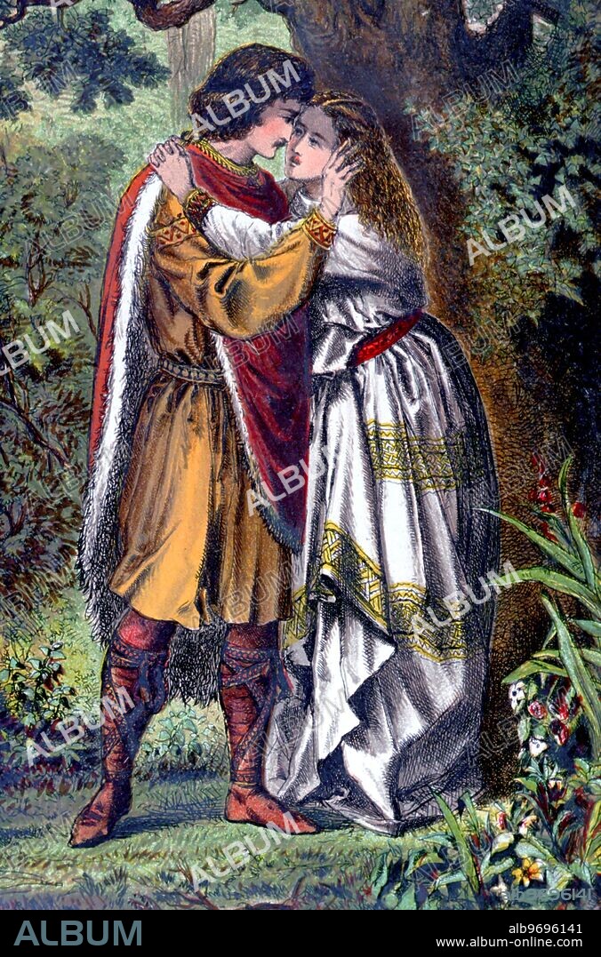 Shakespeare - Cymbeline - Posthumus. My Queen! My Mistress! O Lady, weep no more.' Act I, i. - coloured lithograph from The Library Shakespeare, illus. by John Gilbert, Geo. Cruikshank & R. Dudley. c.1885. -. ©TopFoto / Charles Walker.