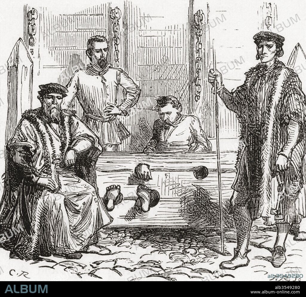 Punishment of the stocks. From The Century Edition of Cassell's History of England, published 1901.