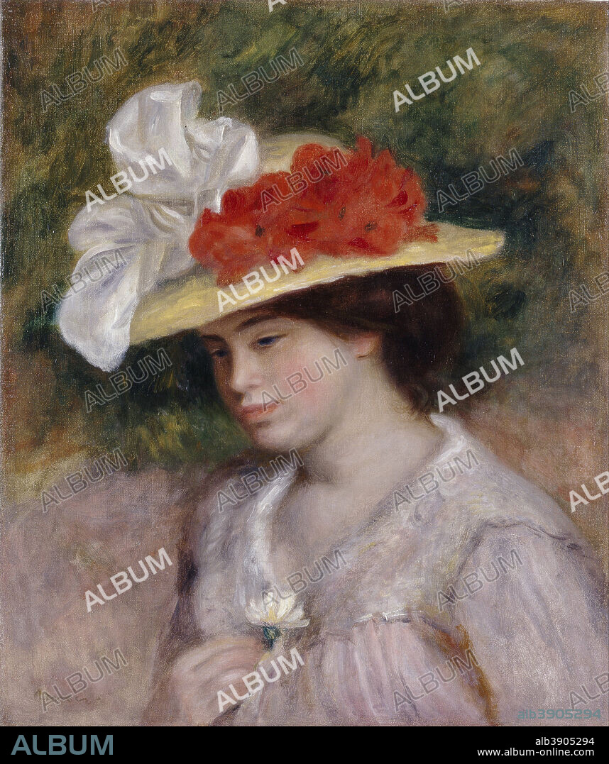 PIERRE AUGUSTE RENOIR. Woman in a Flowered Hat. Date/Period: 1889. Painting. Oil on canvas Oil on canvas.