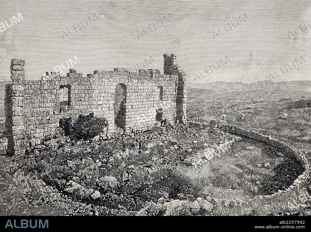 MALAGA. RONDA. RUINAS DEL TEATRO ROMANO DE ACINIPO EN RONDA LA VIEJA. GRABADO DE LA ILUSTRACION ESPAÑOLA Y AMERICANA , AÑO 1883. MALAGA PINTADO.