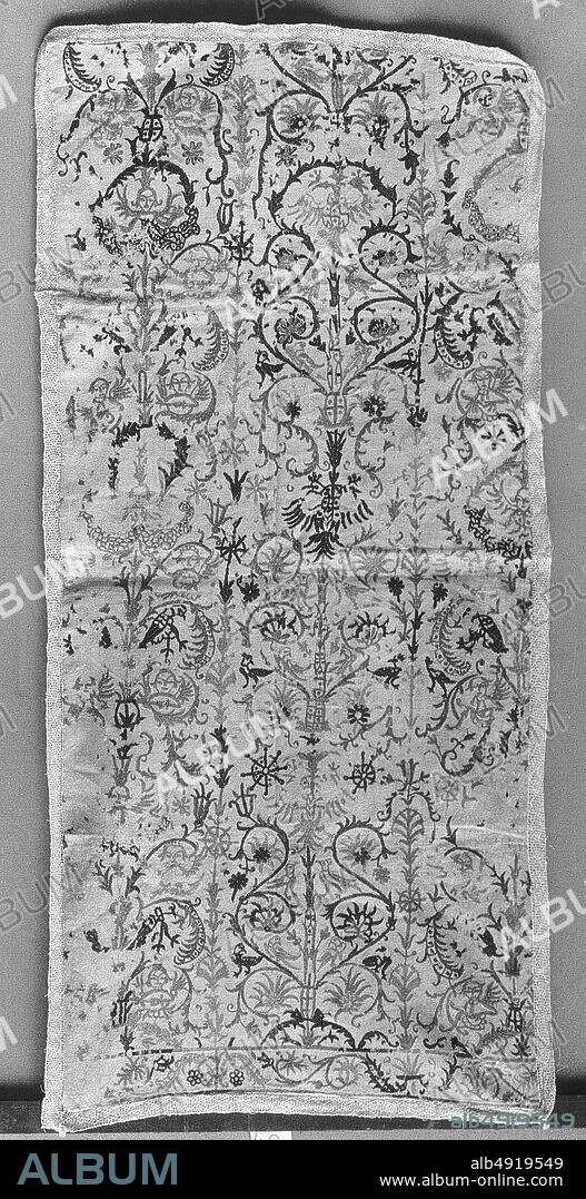 Panel, Greek Islands, Crete, first half 18th century, Greek Islands, Crete, Silk on linen, L. 42 x W. 20 1/2 inches (106.7 x 52.1 cm), Textiles-Embroidered.