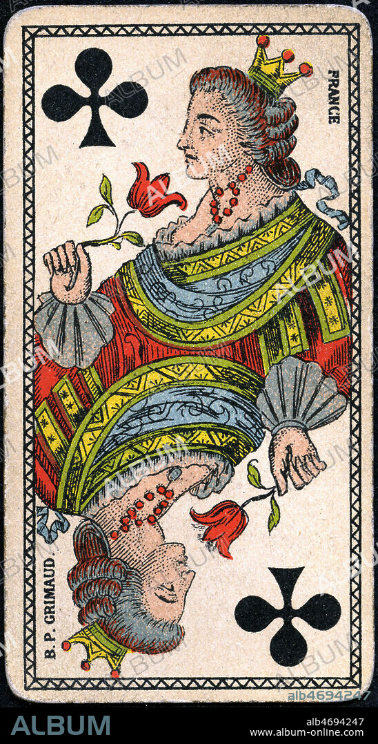 DAME de TREFLE Carte de TAROT, Edite par les Ed Grimaud vers 1900, 19eme siecle. Credit Collection IM/KHARBINE TAPABOR.