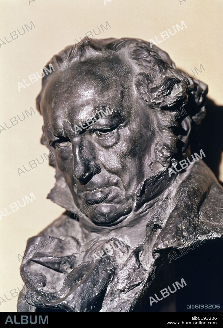 MARIANO BENLLIURE Y GIL. BUSTO DE GOYA - POSTERIOR A 1902 - BRONCE - 50 CM.