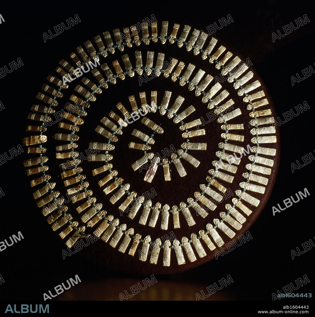 Golden artifact from Muisca Culture, Colombia, Bogota, Museo del Oro, Pre-Columbian Art.