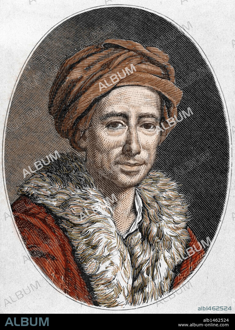 WINCKELMANN, Johann Joachim (Stendal,1717-Trieste 1768). Arqueológo e historiador de arte alemán. Uno de los grandes propulsores de la investigación científica e histórica del arte en el siglo XVIII. Grabado coloreado.