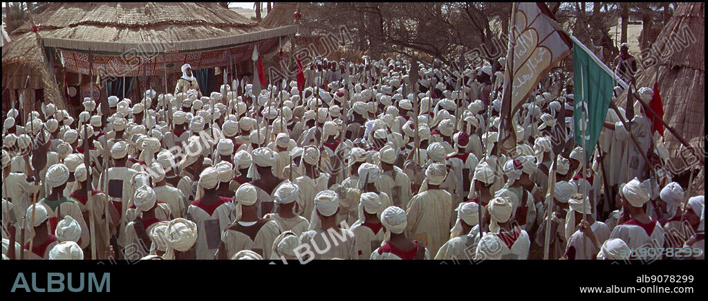 Khartoum is a 1966 film written by Robert Ardrey and directed by Basil Dearden. It stars Charlton Heston as British Gen. Charles Gordon and Laurence Olivier (seen in this image) as the Mahdi (Muhammad Ahmed). based on historical accounts of Gordon's defence of the Sudanese city of Khartoum from the forces of the Mahdist army during the Siege of Khartoum. 1885.