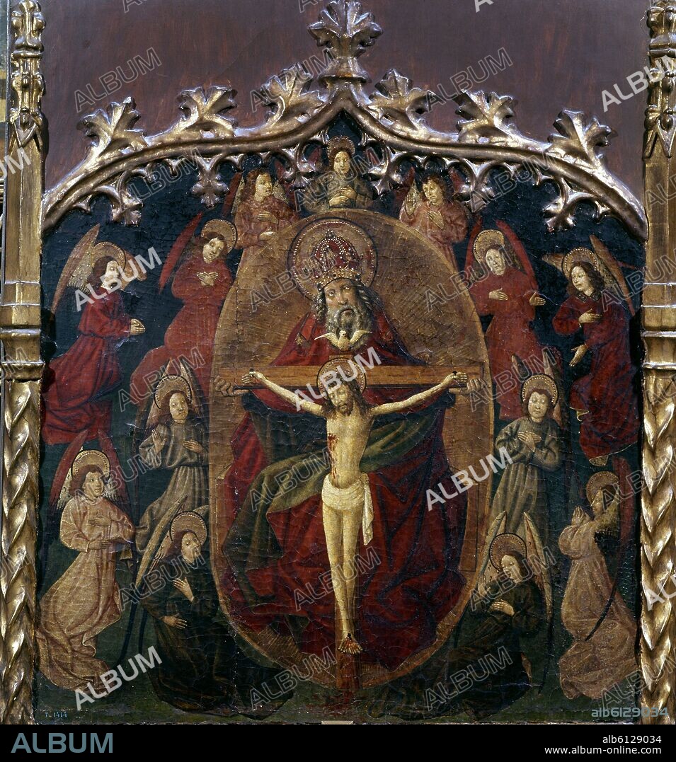 JORGE INGLÉS. 'La trinidad rodeada de ángeles', ca. 1450, Oil on panel, 97 x 86 cm, P02666.