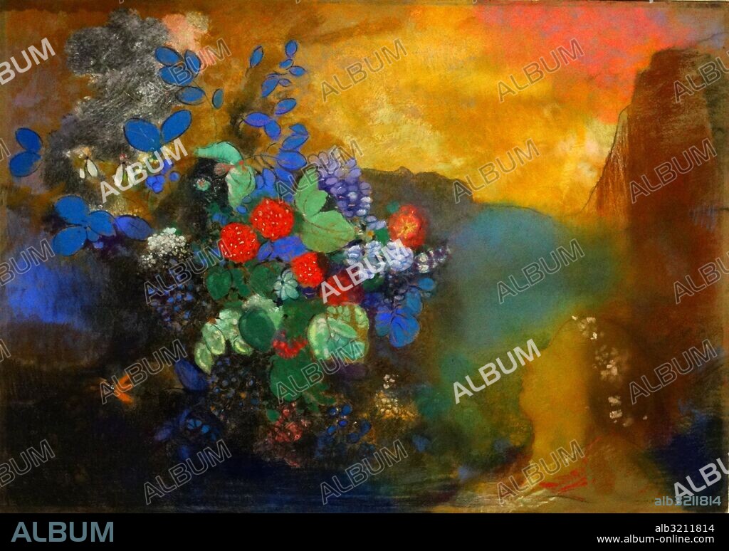 Painting titled 'Ophelia among the Flowers' by Odilon Redon (1840-1916) a French symbolist painter, printmaker, draughtsman and pastellist. Dated 20th Century.