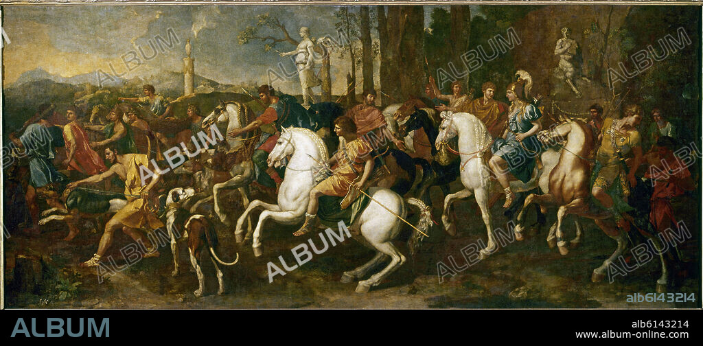 NICOLAS POUSSIN. Meleager Hunting. 1637-1638. Oil on canvas (160x360). French school. Madrid, Prado museum.