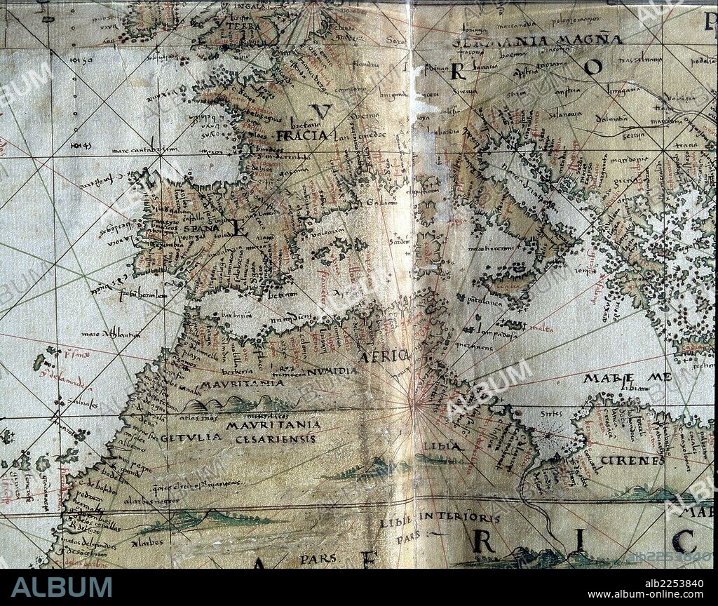 CARTOGRAFIA. MAPA. ALONSO DE SANTA CRUZ. NAVEGANTE , CRONISTA Y COSMOGRAFO ESPAÑOL.SEVILLA 1505-1567. " ISLARIO DE SANTA CRUZ ". PENINSULA IBERICA. DFETALLE DE SU ISLARIO GENERAL DELMUNDO , AÑO 1560. BIBLIOTECA NACIONAL. MADRID.