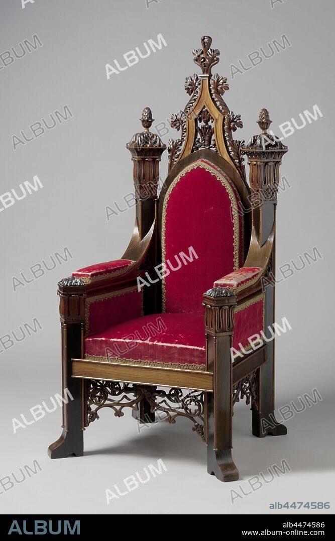 Rosewood seat in rosewood covered with red velvet Rosewood seat in walnut and covered in red velvet. On the cover a bullion of gold thread, Emma (queen regent of the Netherlands), Carel Breytspraak, Netherlands, c. 1850, rosewood (wood), walnut (hardwood), velvet (fabric weave).