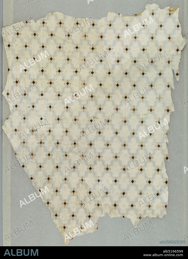 Sidewall, Machine-printed on continuous paper, Diamond trellis pattern with small black diamonds at point of intersection. Printed on off-white ground., USA, 183050, Wallcoverings, Sidewall.