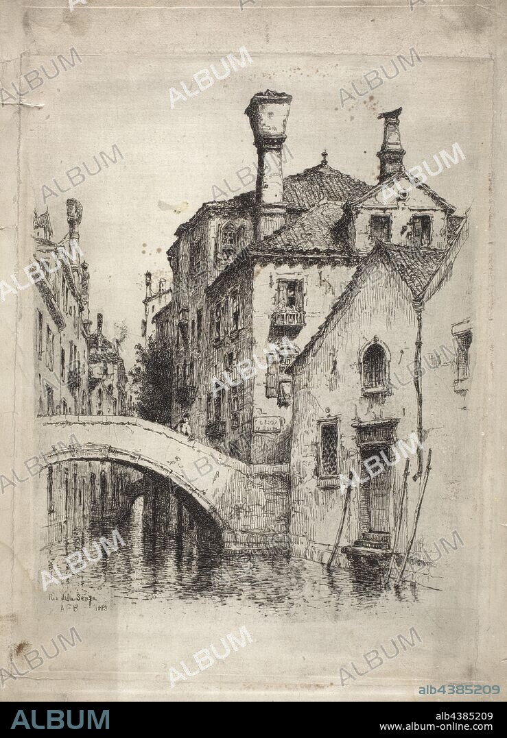Rio della Senza, Venice, Albert Fitch Bellows (American, 1829-1883), 1883, ink on paper, etching, 13-1/2 x 10 in. (image) 15-1/8 x 11 in. (sheet), plate signed, L.L.: Rio della Senza, A.F.B. 1883.
