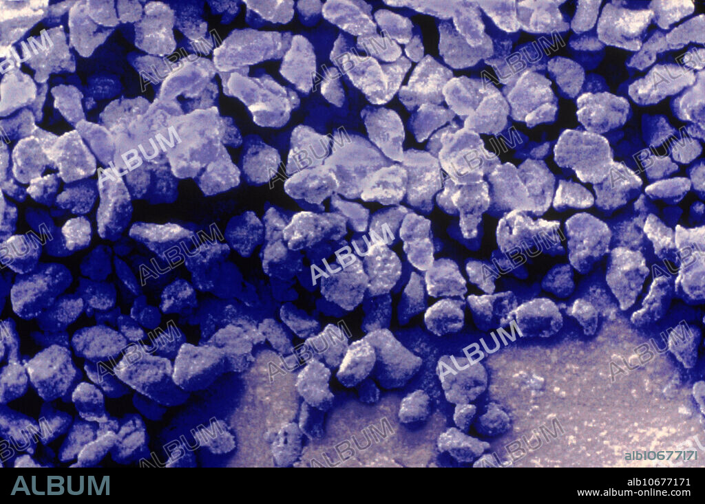SEM of laser printer toner (300ppi), unbaked on paper. 79 micrometers.