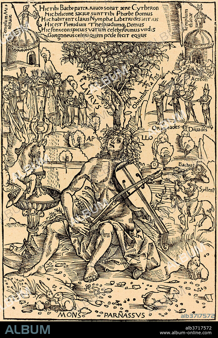 HANS SüSS VON KULMBACH. Apollo on Parnasus. Dated: published 1502. Medium: woodcut.