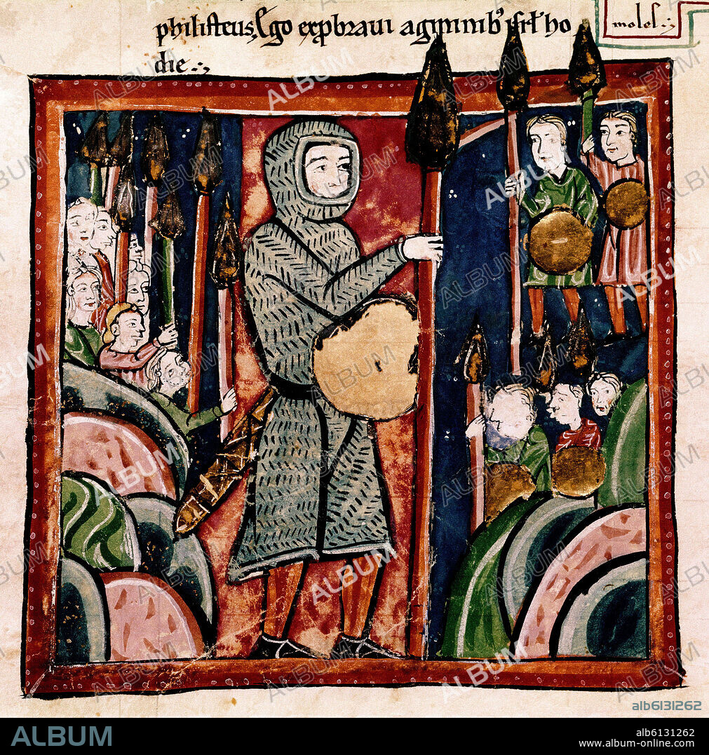 BIBLIA S XIII- TOMO I 161V-  GOLIAT-MINIATURA GOTICA.