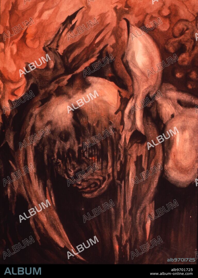 Lilith, the demon-mother of the Lilin in Jewish and Cabalistic lore. Preparatory work entitled 'The Last Realization' by Fay Pomerance, painted 1946, for the immense cycle with arcane, cabbalistic and historical symbolism, entitled 'The Theme of Redemption'.