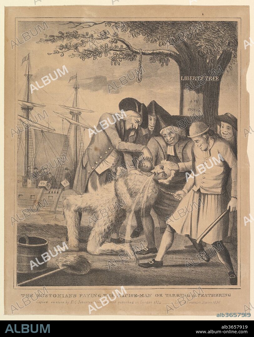 The Bostonians Paying the Excise-Man, or Tarring & Feathering. Artist: David Claypoole Johnston (American, Philadelphia, Pennsylvania 1799-1865 Dorchester, Massachusetts). Dimensions: image: 12 1/16 x 10 1/8 in. (30.6 x 25.7 cm)
sheet: 13 15/16 x 11 in. (35.4 x 28 cm). Printer: Pendleton's Lithography Boston. Date: 1830.