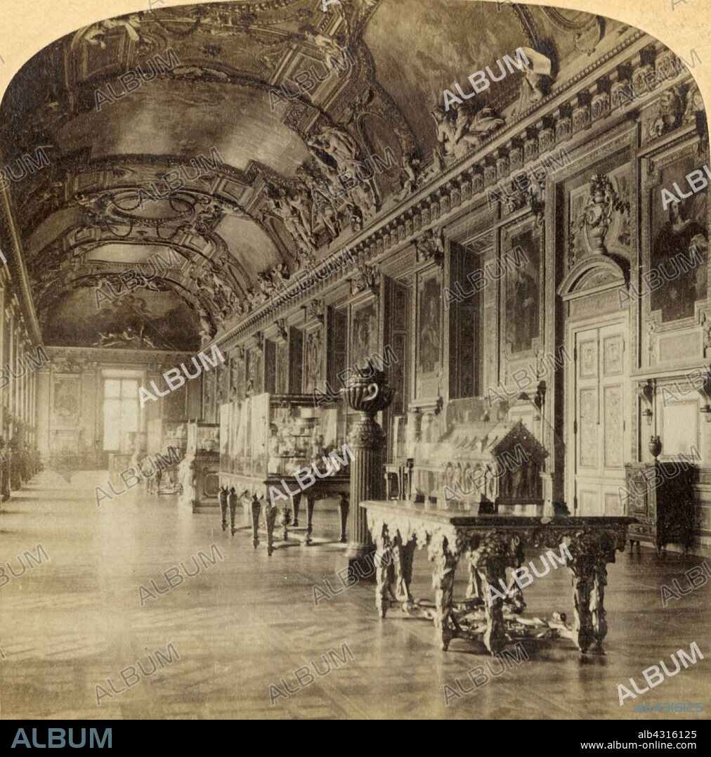 BERT UNDERWOOD. 'Gallery of Apollon, in the Louvre, Paris, France', 1894. The Galerie d'Apollon (Gallery of Apollo) dates from the 17th century and has high vaulted ceilings with painted decorations. Stereocard. [Strohmeyer & Wyman, New York, 1894].