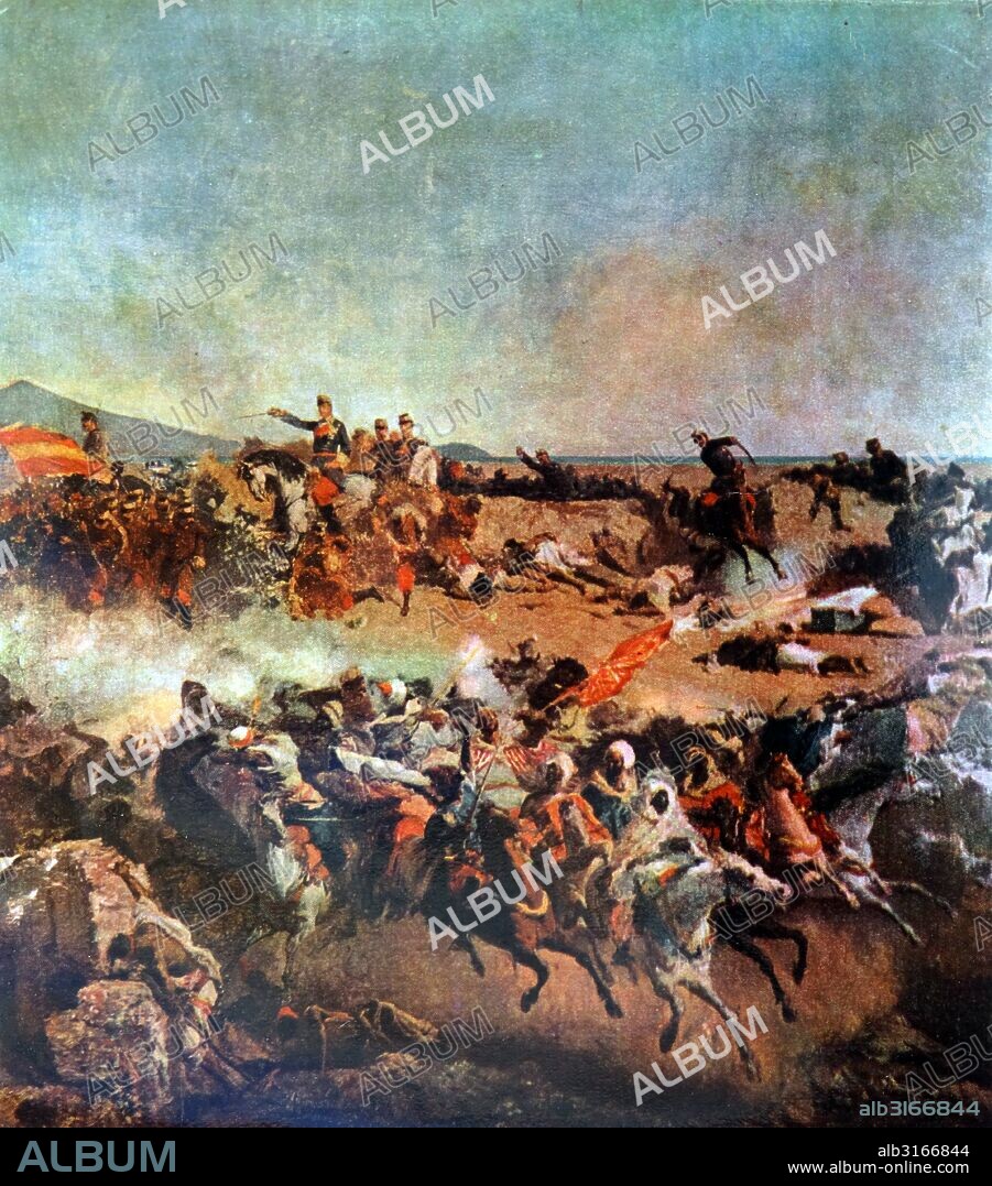 Painting titled 'The Battle of Tétouan' by Marià Fortuny (1838-1874) Catalan painter. Dated 1860.