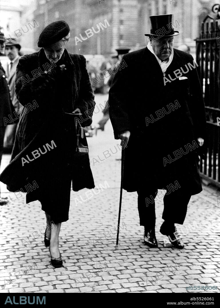 Mr. Churchill at Memorial Service for His Friend: Fields Marshal Smuts - Mr. and Mrs. Winston Churchill leaving Westminster Abbey, London, today after attending the memorial service to another great statesman and a personal friend of Mr. Churchill - the late field, Marshal Smuts. September 26, 1950. (Photo by Paul Popper Ltd.).