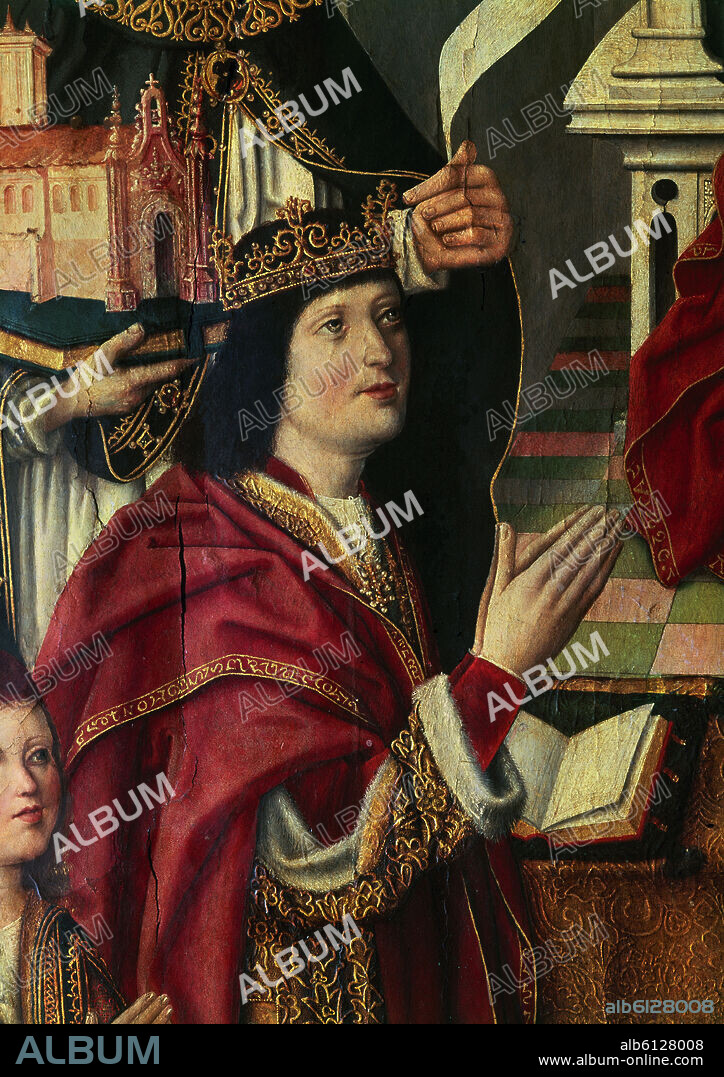 MAESTRO DE LA VIRGEN DE LOS REYES CATOLICOS (S XV). VIRGEN DE LOS REYES CATOLICOS - DETALLE DE FERNANDO EL CATOLICO (1452/1516) - OBRA HISPANOFLAMENCA REALIZADA HACIA 1490 - CONJUNTO 12946.