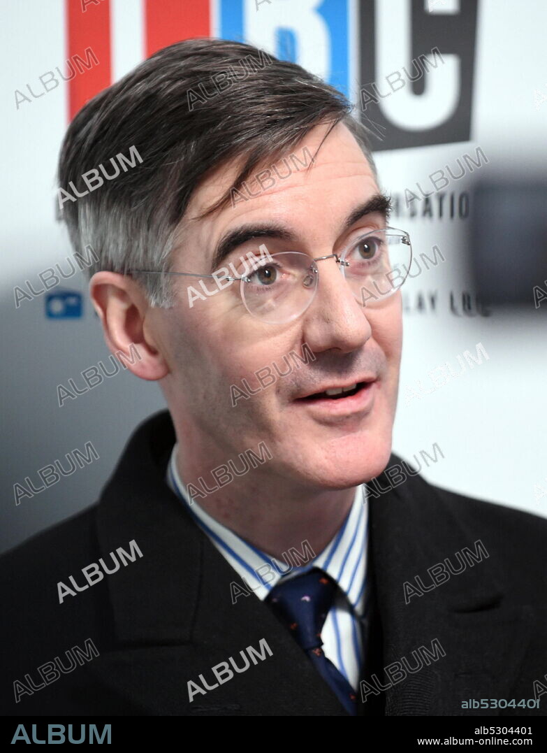 Photograph of Jacob Rees-Mogg speaking on LBC radio. Jacob William Rees-Mogg (1969-) a British politician serving as Leader of the House of Commons and Lord President of the Council since 2019, and who has served as Member of Parliament for North East Somerset since 2010.