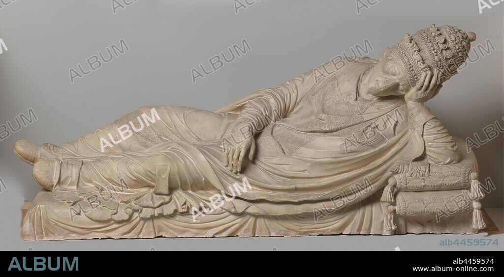 Cover of sarcophagus, part burial monument of Pope Adrianus VI, Adrianus VI, Alberto Galli, Italy, c. 1910 and/or 1523, gypsum, founding, h 78 cm × w 170 cm × d 66 cm.