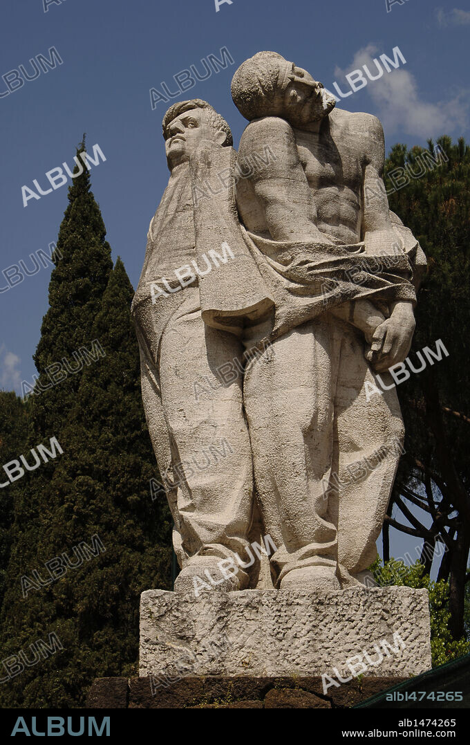 Mausoleum of the Fosse Ardeatine. Created in memory of the resistence of the city during the massacre perpetrated by the nazis in Rome on march 24, 1944. Statue. Rome. Italy.
