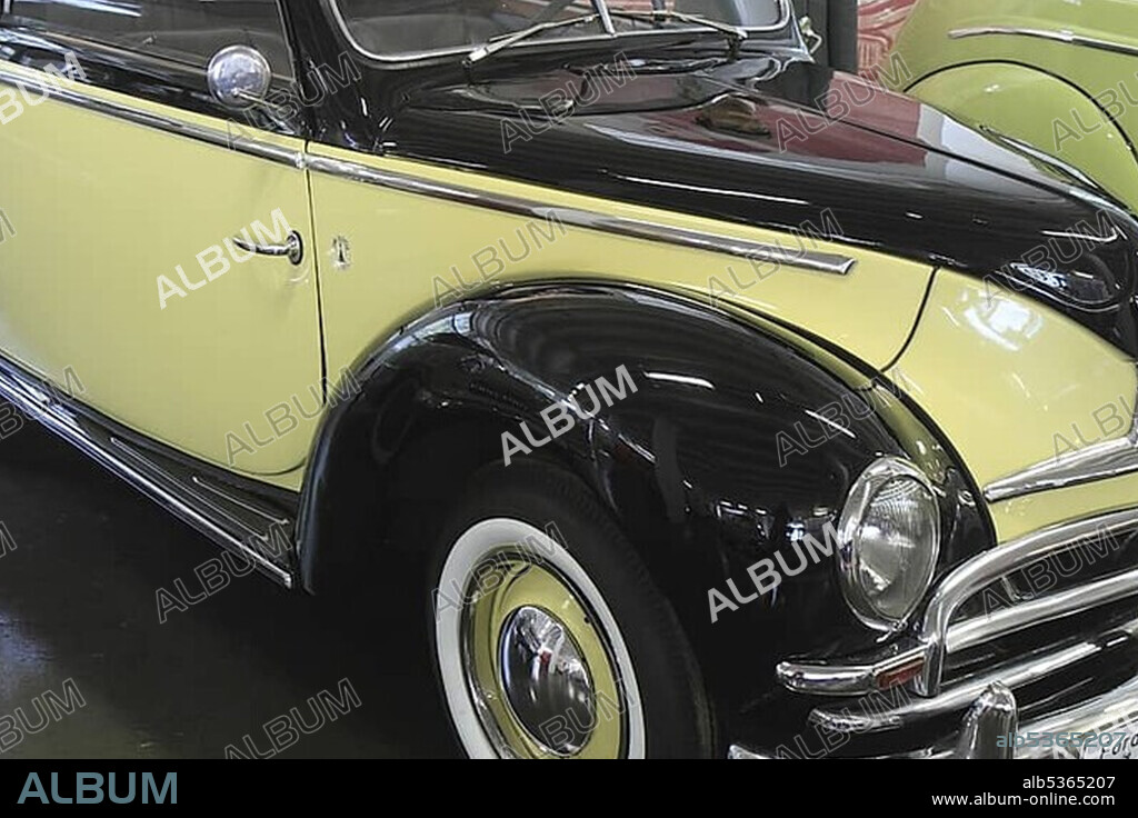 Ford Taunus Spezial convertible, built in 1950, ErfinderZeiten car and clock museum in Schramberg, Black Forest, Baden-Wuerttemberg, Germany, Europe.
