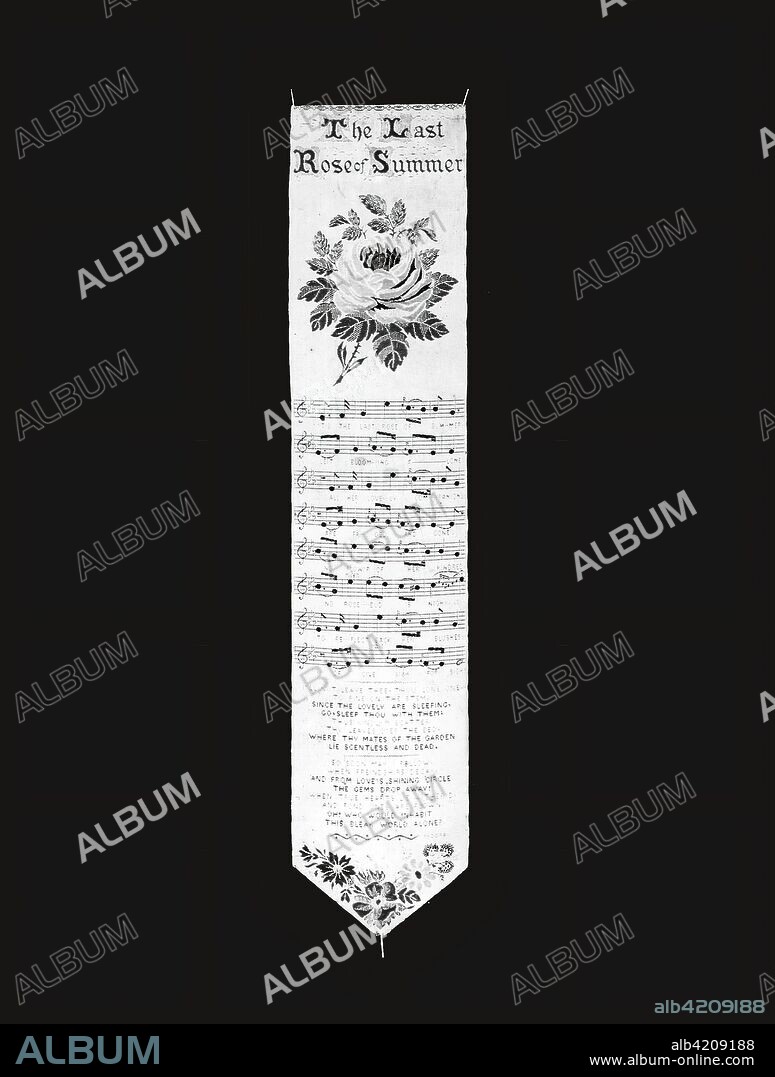The Last Rose of Summer (Bookmark). Thomas Stevens, English (1828-1888); England, Coventry. Date: 1871. Dimensions: . Silk, plain cloth, brocaded. Origin: Coventry.