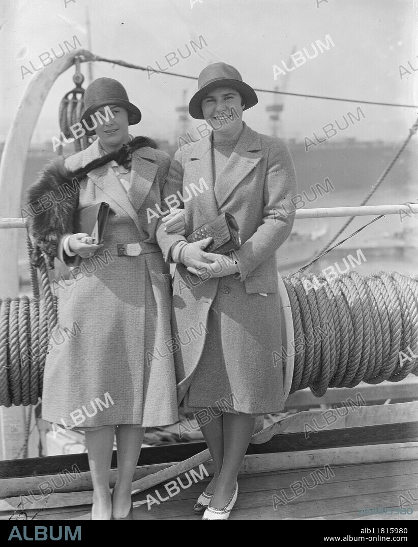 On the SS Berengaria at Southampton. The American woman golfers. Miss Glenna Collett ( National Champion and Captain ) and Miss Helen Hicks ( Hewlitt , L I ). 29 April 1930.