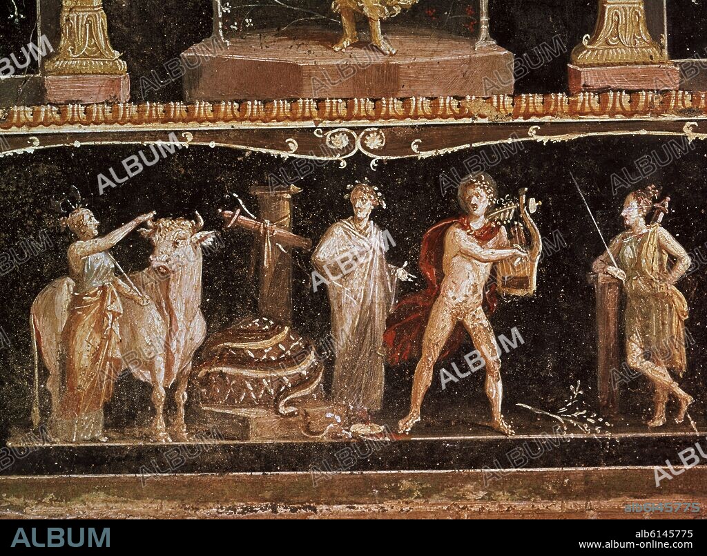APOLO VENCE A LA SERPIENTE - PINTURA DE LA CASA DE LOS VETTI - IV ESTILO POMPEYANO - SIGLO I.