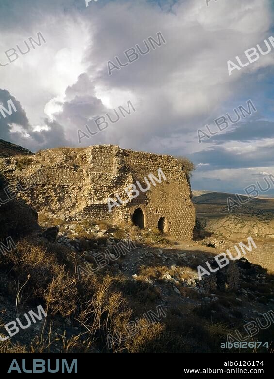 Bagras (Antiochien, Prov. Antakya, Türkei), Kreuzfahrerburg / Gaston / Bagras Kalesi. (erbaut 1153 von den Tempelrittern; 1189 von Saladin erobert). Teilansicht. Foto, undatiert.