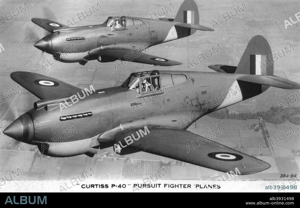 'Curtiss P-40 Pursuit Fighter Planes'. American fighter plane which served in World War Two.