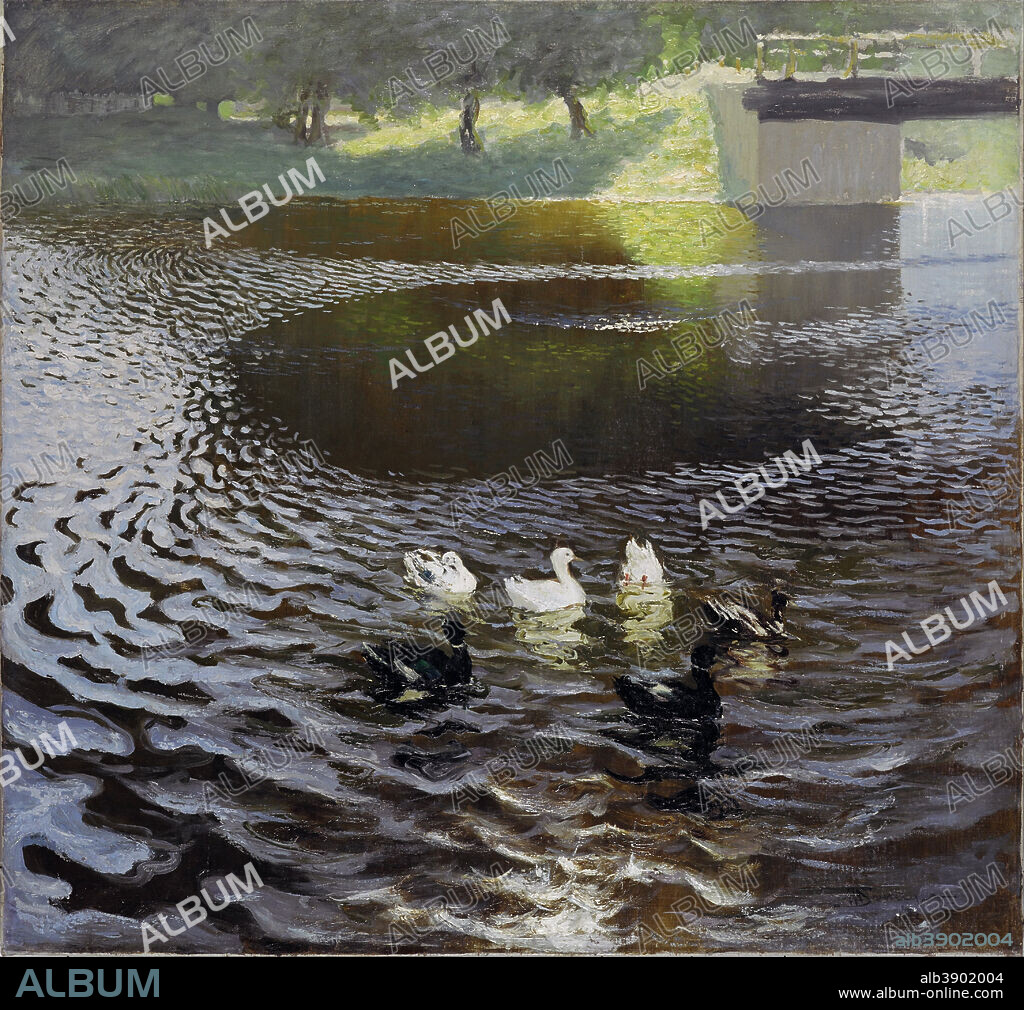 JOHANN WALTER-KURAU. Ducks. Date/Period: 1898. Painting. Height: 103 mm (4.05 in); Width: 111 mm (4.37 in).