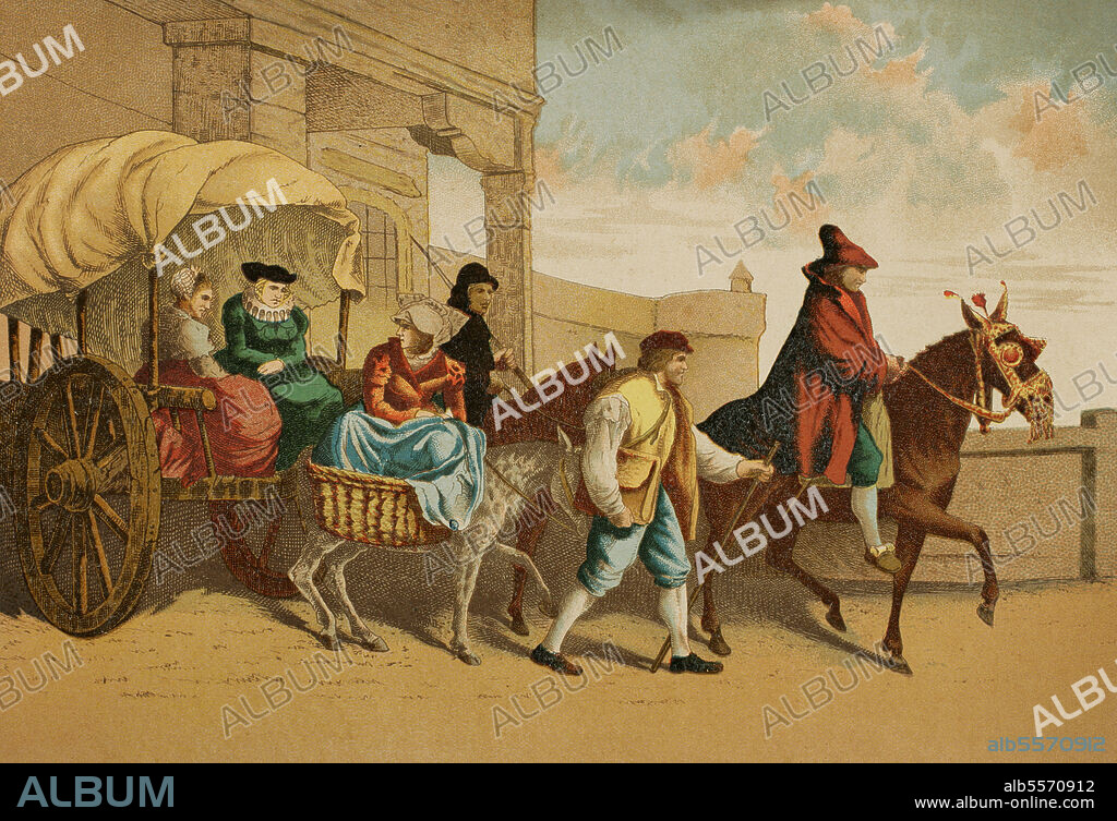 Francia. Costumbres de la burguesía francesa en el siglo XVI. Cromolitografía. Historia Universal, por César Cantú. Tomo VII. Publicado en Barcelona, 1886.